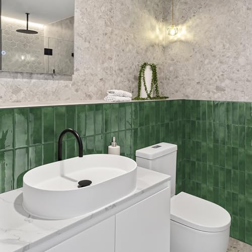 DEWOO Peel and Stick Subway Backsplash Green Kitchen Bathroom Rectangle Self Adhesive Wall Tile Brick (10-Sheet, 12"×12") - Image 3