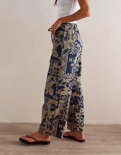 Kedera Women's 2025 Spring Causal Baggy Boyfriend Pants Vintage Wide Leg Printed High Rise Pull-On Barrel Ankle Pants3