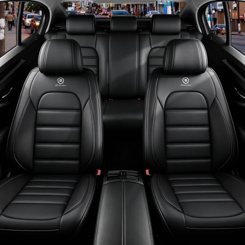 Image of Full Set Car Seat Covers for Jeep Compass 2007-2026, Waterproof Stain-Resistant Seat Cover, Premium Nappa Leather Seat Protectors with Storage Pockets(Luxury 5 Seats /Black)