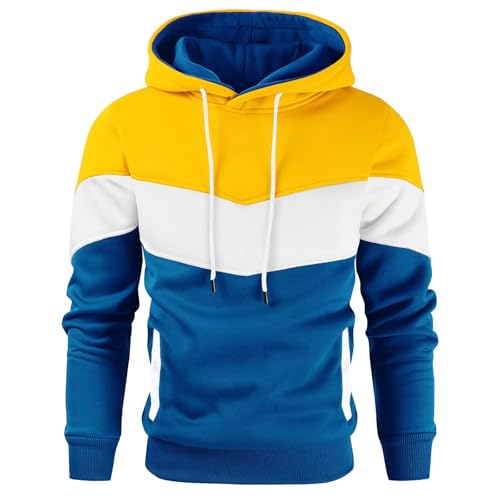 Gesean Mens Hip Hop Hoodie Sweatshirt for Mens Outdoor with Pockets Yellow Large
