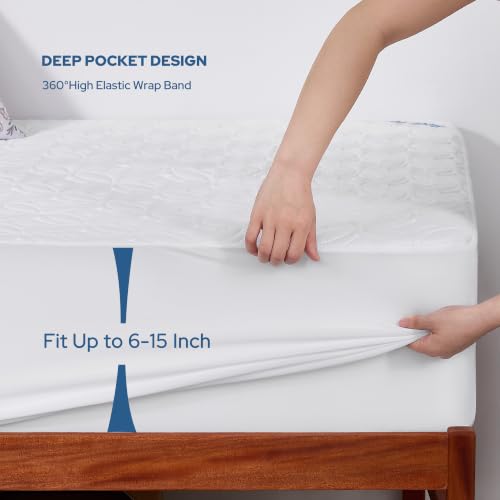 Image of BEDLORE 2 Pack Waterproof Mattress Protector, Twin XL Size Mattress Pad with Deep Pocket 6 inch-15 inch Depth, Soft Breathable Bed Mattress Cover for Bedroom, College Dorm (White)