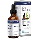 Fulvic Humic Acid 75 + Ionic Trace Minerals - Plant Derived in USA - Fulvic Acid Minerals Liquid Concentrate for Energy, Gut Health and Hydration- 500 mg of Fulvic Humic Acid per Serving - 2 oz.