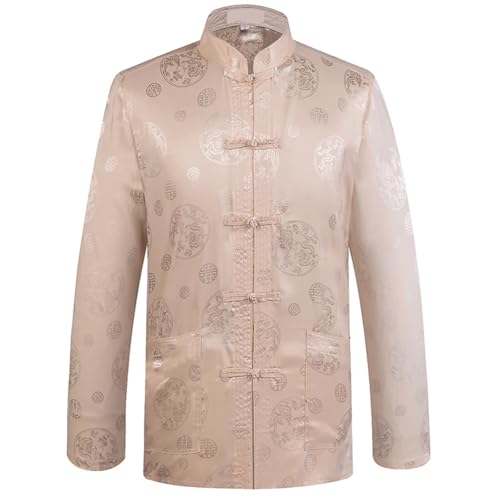 Men Shirt Chinese Traditional Pattern Blous Mandarin Collar Dragon Tang Suit Clothing Kung Fu Shirt Blouse Tops(Color-04,XXXL)