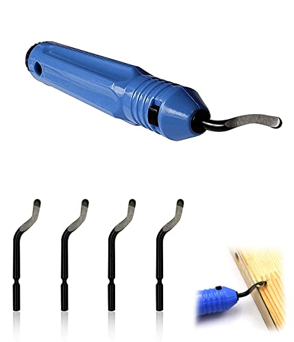 Desbarbado Manual Juego,Herramientas de Desbarbado Manual con 4Cuchillas de Repuesto,Mango texturizado para evitar resbalones Cuchilla Desbarbado de Rotación de 360° para Acero plastico y madera Cover