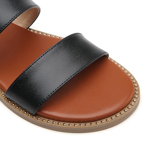 Image of Tilocow Women's Flat Sandals Two Strap Summer Dressy Studded Slide Sandals Open Toe Cute Casual Slip on Comfort Shoes for Beach Travel Daily Wear