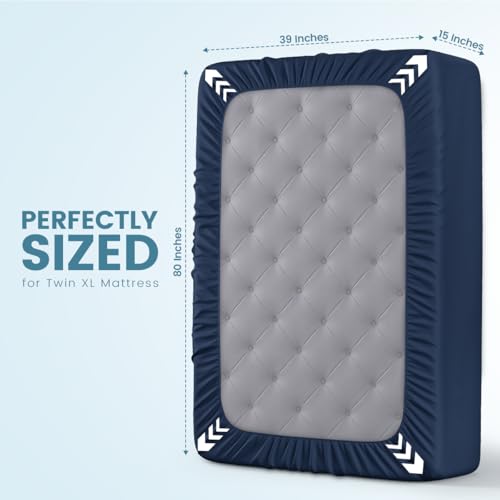 Image of Utopia Bedding Waterproof Mattress Protector Twin XL Size, Premium Terry Mattress Cover 200 GSM, Breathable, Fitted Style with Stretchable Pockets (Navy)