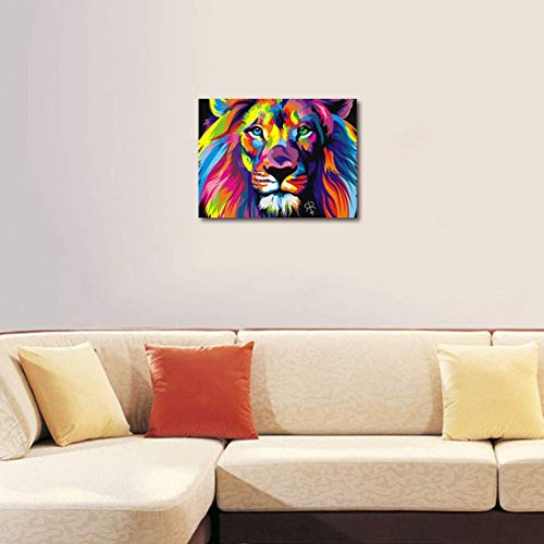 Purple Verbena Art Abstract Colorful Painting Lion Picture Canvas Print Wall Art Modern Decor Design Animal Paintings Artwork For Office Dorm Home Living Room Decor, 12X16 Inches, Stretched And Framed #TOP2