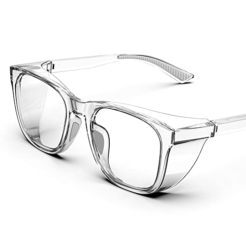 Image of TOREGE Clear Safety Glasses Anti-Fog, Stylish Safety Goggles Eye Protection With Scratch Resistant & Anti-Blue Light Lens, Protective Eyewear Lab Goggles For Men Women(Transparent White&Clear Lens)