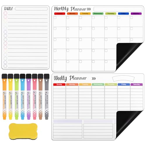 JIANTA Calendario Magnetico Nevera Mensual, 3 Planes Mensual, Semanal y Diario, Planificador Magnético Nevera, Pizarra Magnéticas Nevera, Planificador Semanal incluye 8 marcadores de borrado en seco