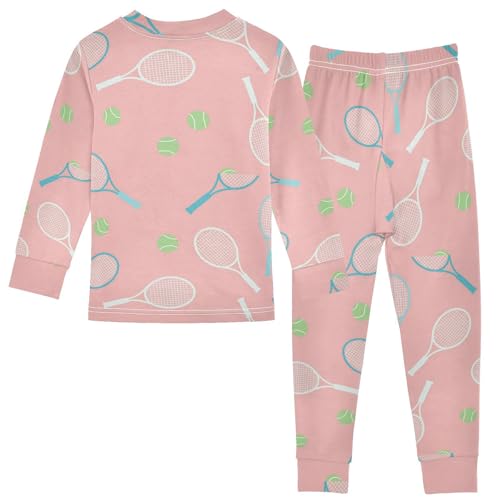 Pajama Sets Long Sleeve Tennis Rackets and Balls Soft Comfy Sleepwear 2 Piece PJS 3-8T3