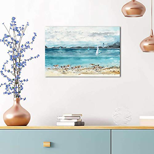 Bathroom Decor Beach Wall Art Ocean Lighthouse Seabird Paintings