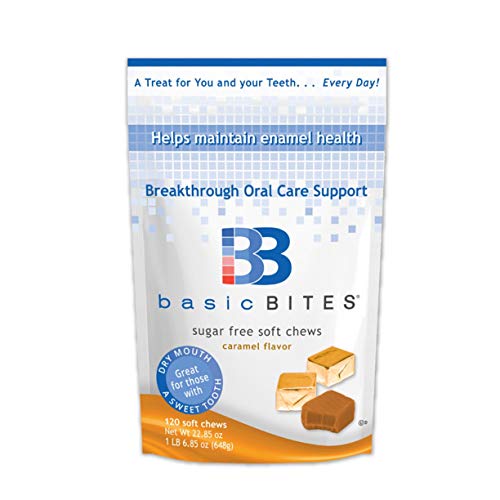 BasicBites Help Protect Enamel From Dry Mouth and Sugar Acids, Prebiotic Technology Developed At U.S. Dental School, Delicious Sugar-Free Soft Chews (Caramel 120 Count-Two Month Supply)