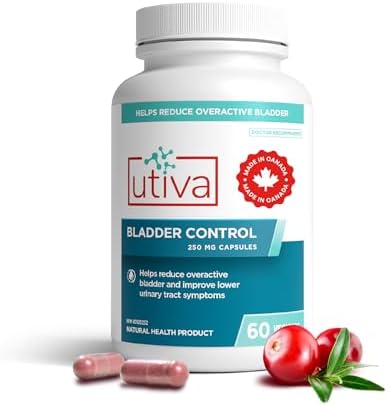 Utiva Bladder Control – Natural Bladder Control Supplement for Overactive Bladder and Lower Urinary Tract Health – Clinically Proven to Reduce Frequency and Urgency - 60 Capsules - Made in Canada