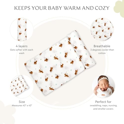 Image of Muslin Baby Swaddle - Breathable Receiving Blankets for Newborn Baby, 70% Viscose derived from Bamboo, 30% Spandex, Imported