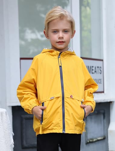 FYMNSI Kids Boys Lightweight Waterproof Hooded Jacket with Pockets Toddler Spring Fall Outfits Zip Up Thin Outwear Coats3
