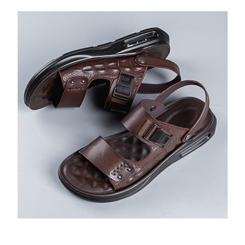 XOEKDMen's Crocodile Pattern Leather Air Cushion Soft Bottom Sandals Fashionable and Non-Slip Round Open Toe Adjustable Ankle Strap Beach Slippers Suitable Outdoor Hiking4