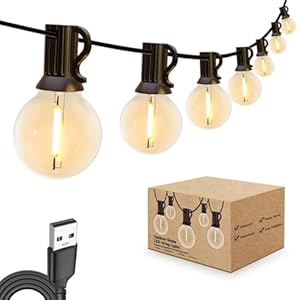 IKERY Outdoor String Lights 25ft USB 5V G40 Globe LED Patio Lights with12 Shatterproof Bulbs,Waterproof Hanging Lights for Backyard Porch Balcony Camping Tent,Christmas Party,E12 Base,Not Connectable