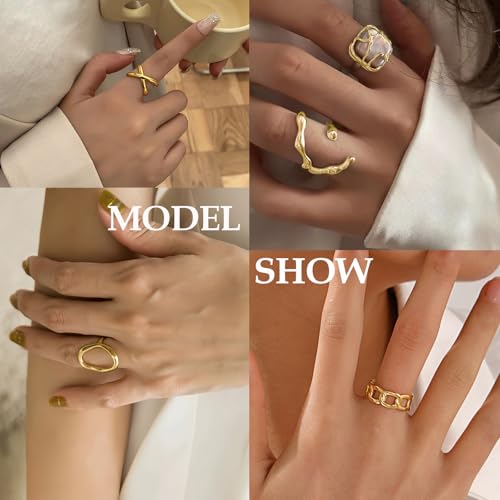 Chunky Gold Stackable Rings Set for Women,Vintage Knuckle Rings Dainty Hollow Carved Joint Finger Midi Rings Pack Adjustable Signet Rings Jewelry Mixed Size 5