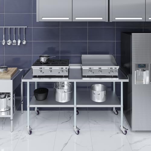 image for AmGood Commercial Work Table with Backsplash and Sidesplashes with Cas