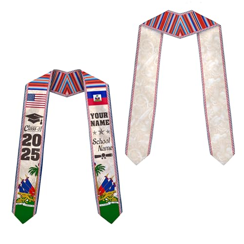 MonkeyVan Personalized Haiti Flag Graduation Stole 2025, Haitian Stoles Graduation 2025, Haitian American Flag Gradution Sash Haiti14