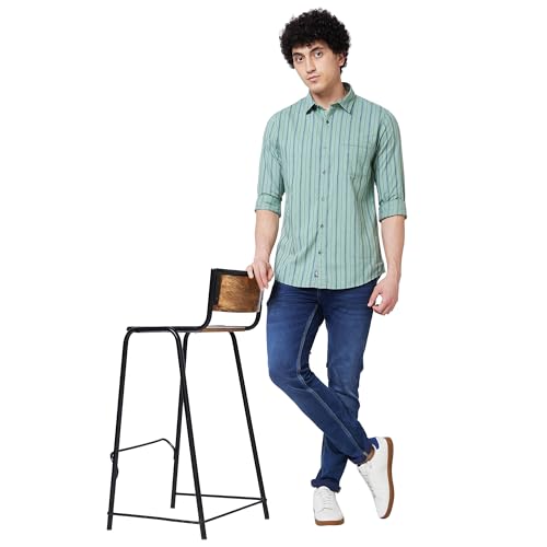Image of Spykar Men's Regular Fit N /A Full Sleeve Striped Casual Shirts