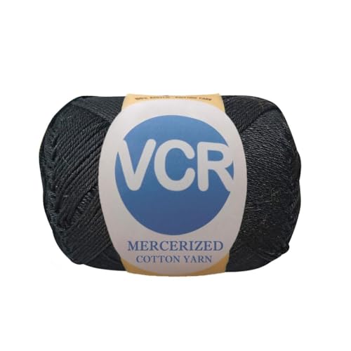 Image of VCR 4 Ply Black 100% Mercerized Cotton Yarn, 60 Grams Hank, 190 Meters Length, Cotton Combed Ball, Smooth and Glossy Crochet Yarn for Crochet and Knitting, Pack of 1, Suitable for DIY Crafts