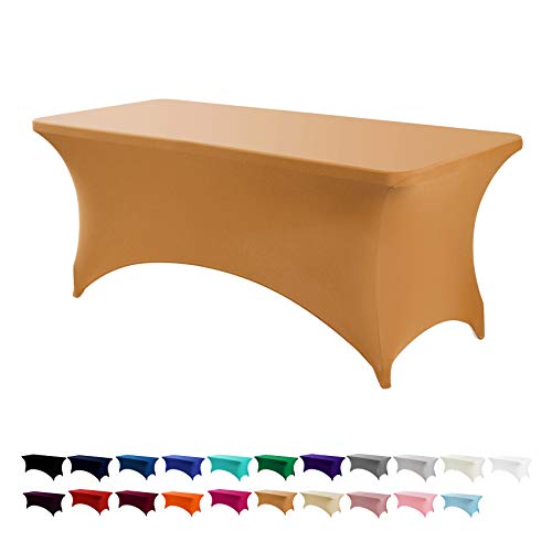 Image of Peomeise 2PCS 6FT Spandex Table Cover Rectangular Stretch Spandex Tablecloth (Gold,6FT)