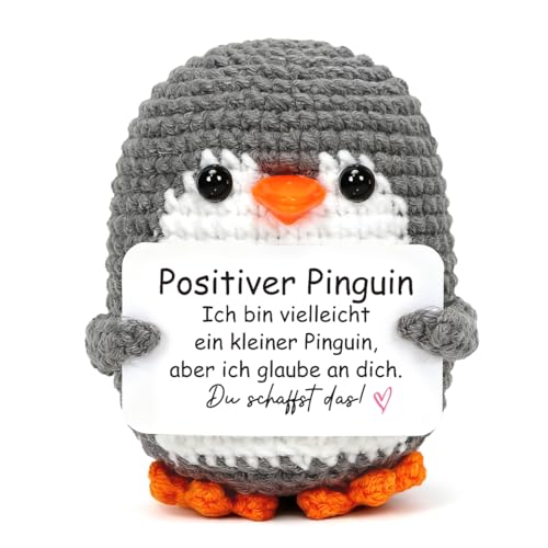 HUKUMA Pocket Hug Pinguin, Positive Geschenke Pinguin Kuscheltier, Gehäkeltes Emotional Support Geschenk, Gehäkelte Glücksbringer, Geschenk für Geburtstag Weihnachten Neujahr