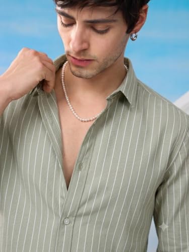 Belpatra Men's Green Striped Casual Shirt Light Green - Image 6