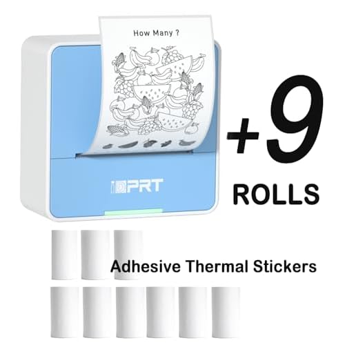 iDPRT S2 Mini Printer with 9 Rolls Thermal Sticker Paper Bundle, Blue
