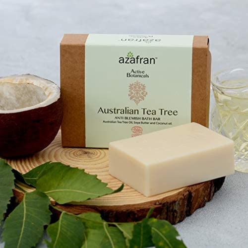 Azafran Australian Tea Tree Body Bath Soap Bar, 3.53Oz, With Organic Pure Essential Oil, Anti-Blemish Antiseptic, Vegan, Non-Gmo, Sensitive Skin Safe #TOP4