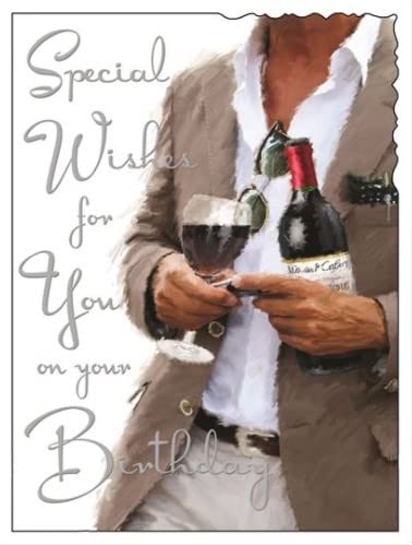Velvet Artistic Male Birthday Card (JJ-V681) - Male Drinking Red Wine - Sophisticated Foil and Embossed Finish - Greeting Card for Him from The Range by Jonny Javelin