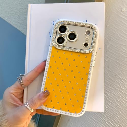 Coque iPhone 14 Pro antichoc jaune paillettes motif losanges solide