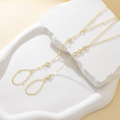LMOHVME Hand Chain Bracelets for Women, 2PCS 14K Gold Bracelet Ring Hand Chain Jewelry Adjustable Link Bracelets Set by LMOHVME - Used condition - Image 2