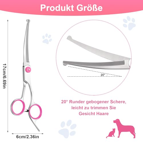 Jostift Hunde Scheren, Gebogene Schere Hund Fellschere Für Hunde und Katzen, Profi Runder Grooming Hundeschere, Edelstahl Fellschere Hundepflege-Schere für Katze und Anderen Haustieren, Rosa