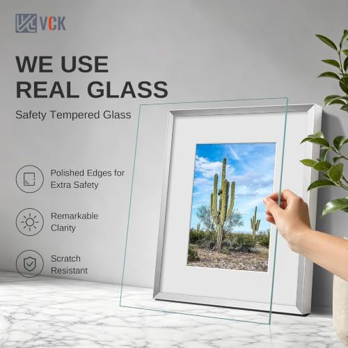 Image of VCK 8x10 Picture Frame Silver 3-Pack, Minimalist Metal Frames with Tempered Glass, Display Photo 5x7 with Mat or 8 by 10 Without, Modern Decor for Home, Office, Studio, Wall Hanging or Tabletop