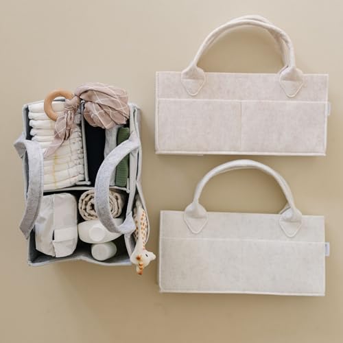 Image of PUTSKA Baby Diaper Caddy Organizer - Nursery Storage Basket for Diaper Station, Baby Basket Shower List and Registry Gift Must-Haves, Newborn Essentials, Nursery Decor for Boy or Girl - Mocha, Large