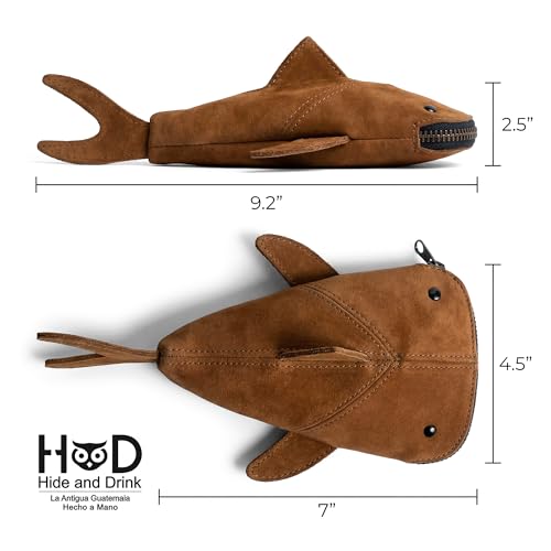 Image of Hide & Drink, Zippered Coin Pouch, Change Bag, Pencil Purse, Scissors Case, Shark Shaped Cable Holder, Wallet, Makeup, Stuffed Animal, Handmade, Full Grain Leather, Swayze Suede