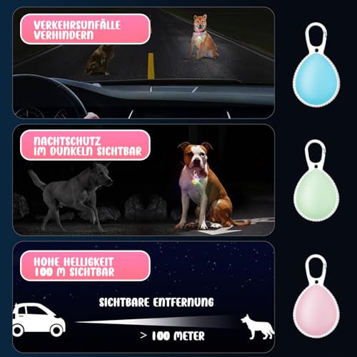 HOSPAOP LED Leuchtanhänger für Hunde, 3 Stück USB Wiederaufladbare Sicherheitslicht Hundelicht mit 3 Leuchtmodi, Blinklicht für Hundehalsband, Kinder Schulranzen, Katzen, Jogger