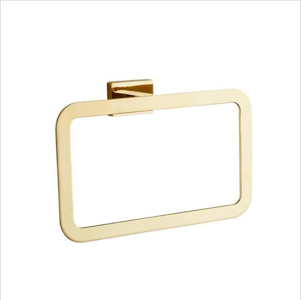 LSLYTQ Pure Gold Towel Rings, Towel Holder, Stainless Steel Square Wall-Mounted Towel Hook, Bathroom Accessories Home Decoration
