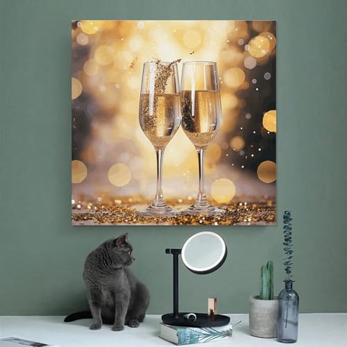 Toile murale abstraite moderne champagne salon 70x70 - 4