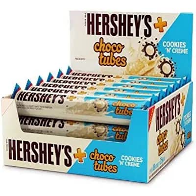 Hersheys Coookies n Creme Choco Tubes White Chocolate With Cookie Bits Coated Wafer Roll With Chocolate Cream Filling 24 Bars × 18g