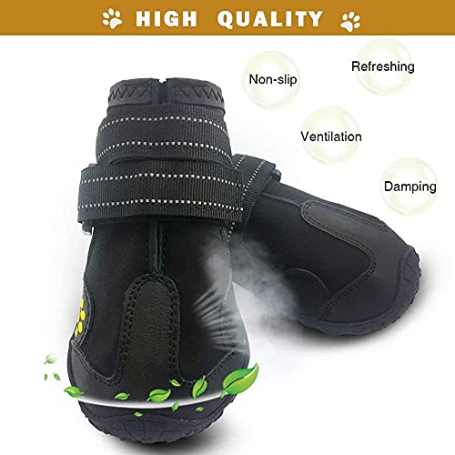 HuaTek Hundestiefel, wasserdichte Stiefel für Hunde, Hundeschuhe mit Anti-Rutsch-Sohle Reflektierende Riemen, Outdoor Hundeschuhe für Mittelgroße Hunde (Schwarz 4PCS)