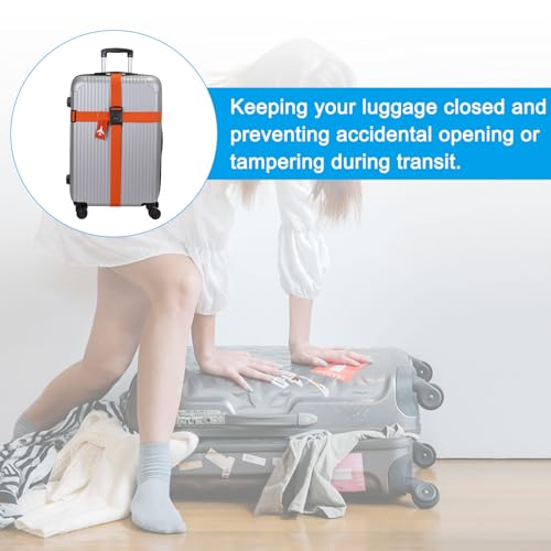 Image of PATIKIL Luggage Strap with Combination Lock Luggage Tag and Loop 78 inchx2 inch, 4 Set Adjustable Suitcase Belt for Travel Packing Bag Closure Identify, Orange