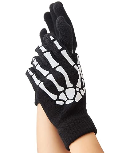 OTPEH Skeleton Gloves For Women Men Adults Fingerless Goth Gloves Glow In The Dark Halloween Costume Emo Accessories