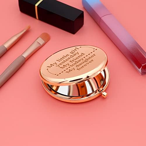 Daughter Gifts Compact Pocket Makeup Mirror Graduation Birthday Gifts for Daughter from Dad Mom Daughter Wedding Gifts Round Rose Gold Makeup Mirror Mother Daughter Gift Christmas Valentine's Day Gift