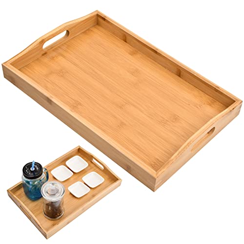 Bambus Serviertablett Set - 2 Stück Mit Griffen Für Küche & Wohnzimmer