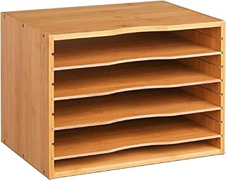FEFE®Bamboo Desktop File Sorter A4 Office Document Organizer Storage Organizer Stationary Office Supplies 5 Compartment