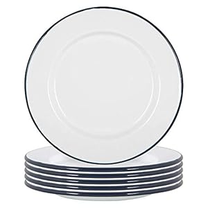 Argon Tableware White Emaille Diner Plates – Metal Outdoor Camping Voedselgerechten – 25.5cm – Navy – Pack van 6