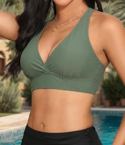 Image of Women's Sporty Adjustable Wide Straps Bikini Top Large Bust Criss Cross Back Supportive Swimsuit Tops Only